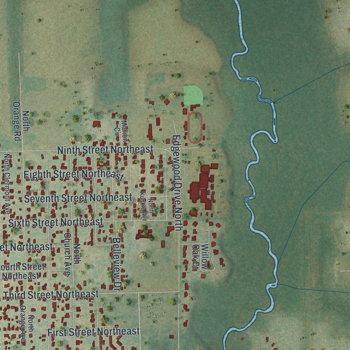 Second close-up of the map of Fort Meade, Florida print showing more streets and buildings