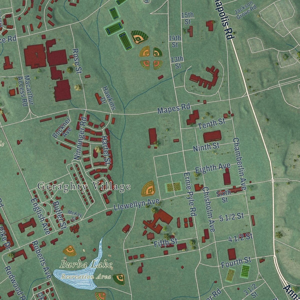 Second close-up of the map of Fort Meade, Maryland print showing more streets and buildings