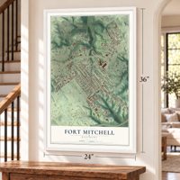 Fort Mitchell, Kentucky map, 24 x 36 inch print in a white frame by a staircase