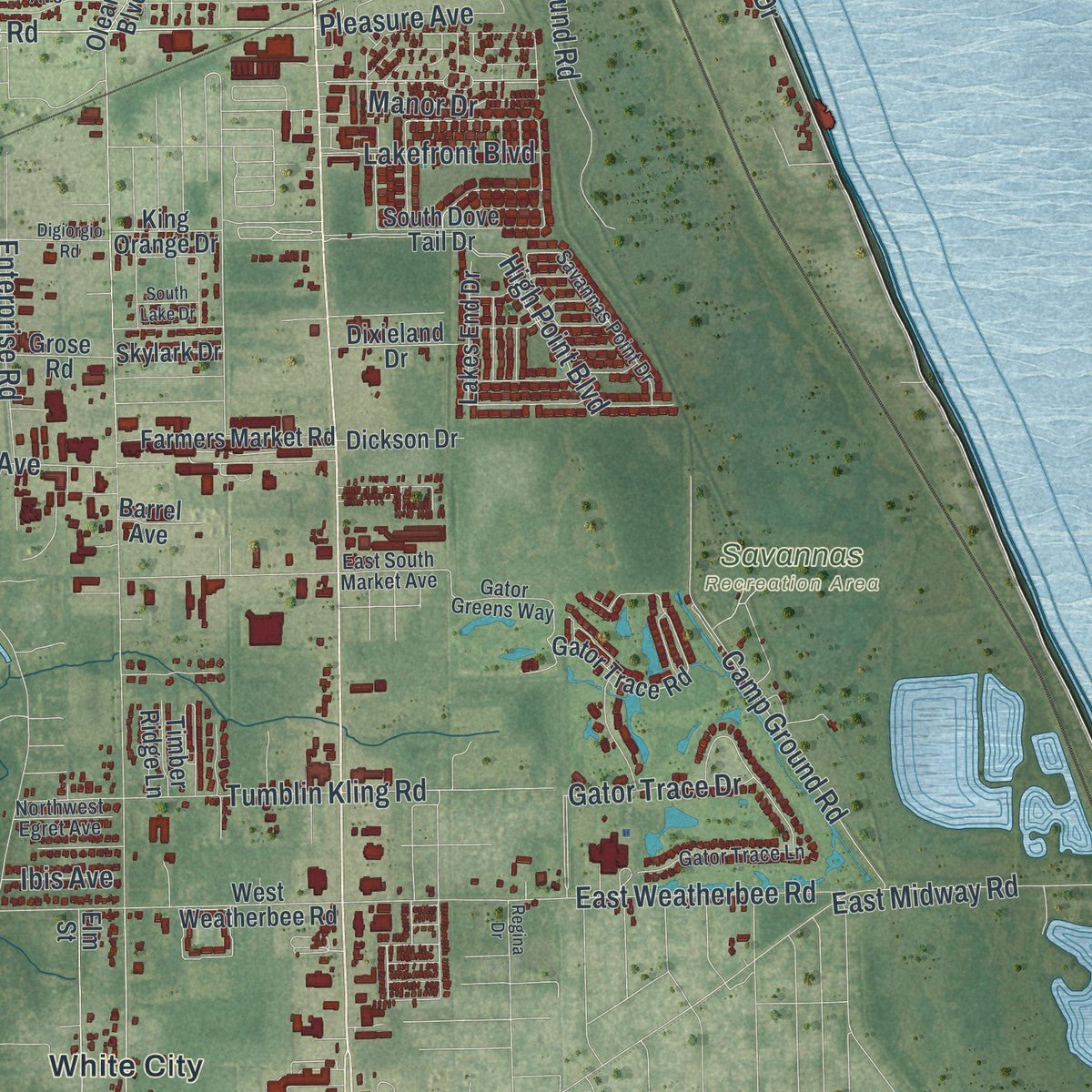 Second close-up of the map of Fort Pierce, Florida print showing more streets and buildings
