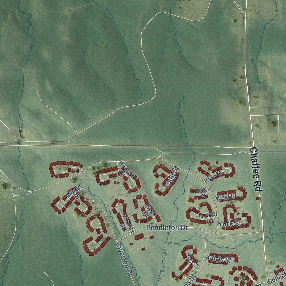 Second close-up of the map of Fort Polk North, Louisiana print showing more streets and buildings