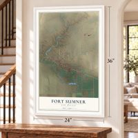 Fort Sumner, New Mexico map, 24 x 36 inch print in a white frame by a staircase
