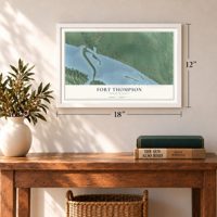 Fort Thompson, South Dakota map, 12 x 18 inch print in a white frame in an entryway