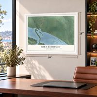 Fort Thompson, South Dakota map, 18 x 24 inch print in a white frame in a home office