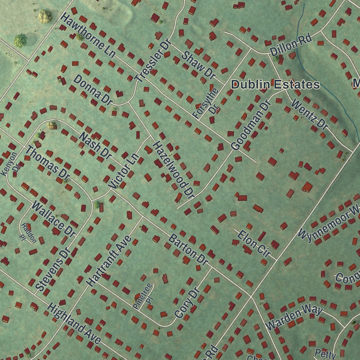 Second close-up of the map of Fort Washington, Pennsylvania print showing more streets and buildings