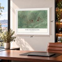 Fort Washington, Pennsylvania map, 18 x 24 inch print in a white frame in a home office