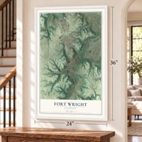 Fort Wright, Kentucky map, 24 x 36 inch print in a white frame by a staircase
