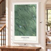 Fortine, Montana map, 24 x 36 inch print in a white frame by a staircase