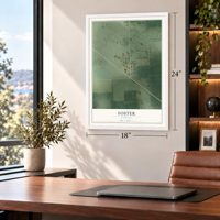 Foster, Nebraska map, 18 x 24 inch print in a white frame in a home office