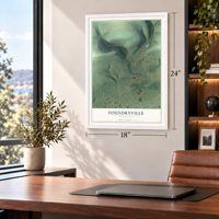 Foundryville, Pennsylvania map, 18 x 24 inch print in a white frame in a home office