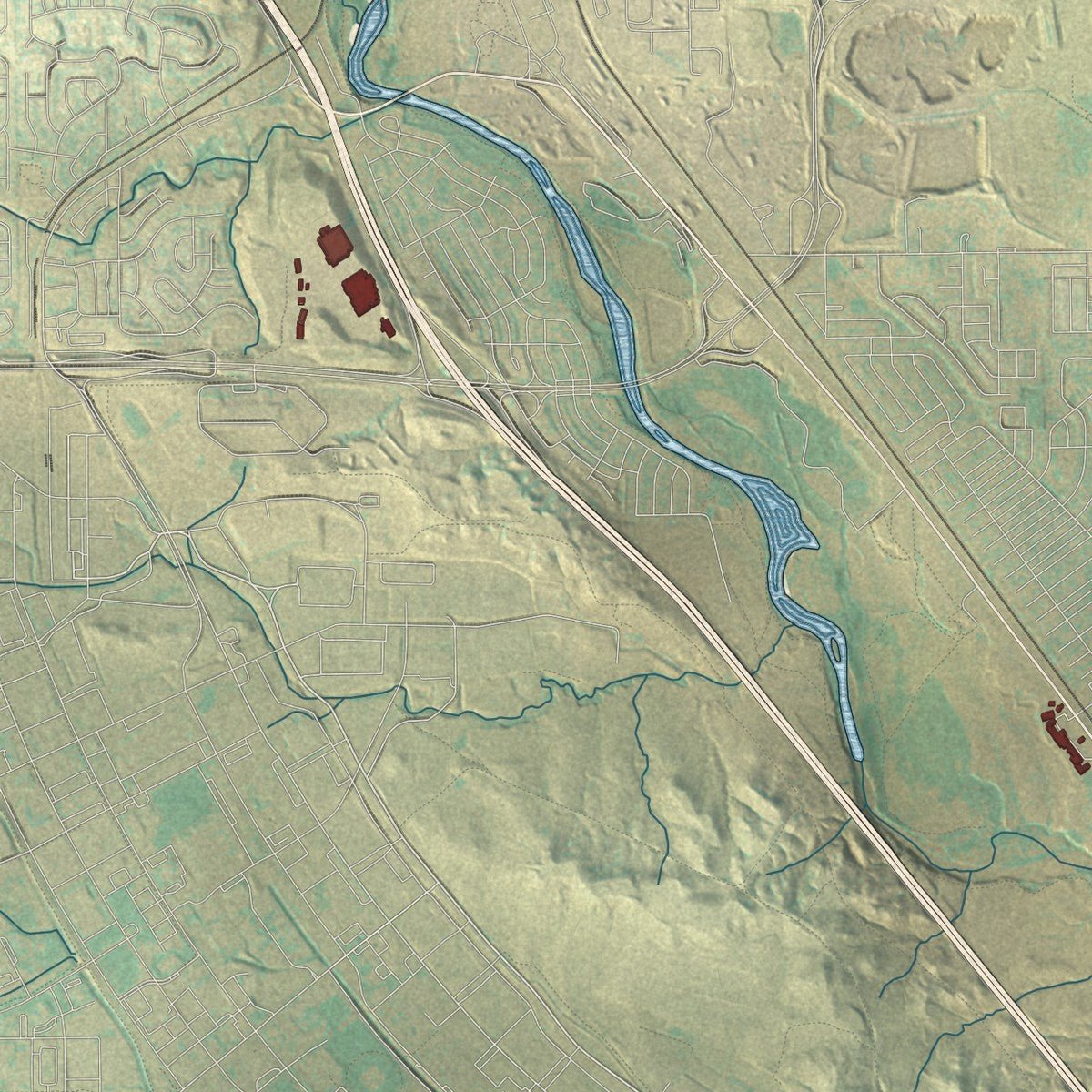 Second close-up of the map of Fountain, Colorado print showing more streets and buildings