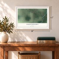 Fountaintown, Indiana map, 12 x 18 inch print in a white frame in an entryway