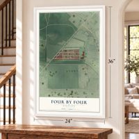 Four By Four, Maryland map, 24 x 36 inch print in a white frame by a staircase