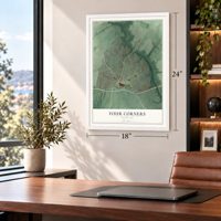 Four Corners, Maryland map, 18 x 24 inch print in a white frame in a home office