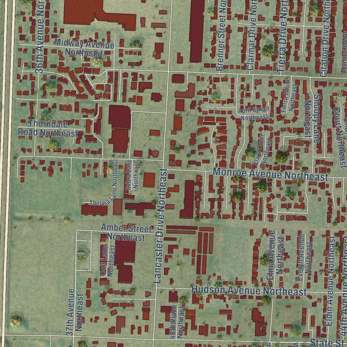 Second close-up of the map of Four Corners, Oregon print showing more streets and buildings