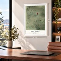 Four Points, Texas map, 18 x 24 inch print in a white frame in a home office