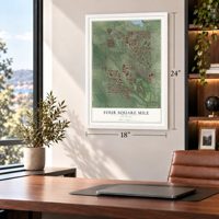 Four Square Mile, Colorado map, 18 x 24 inch print in a white frame in a home office