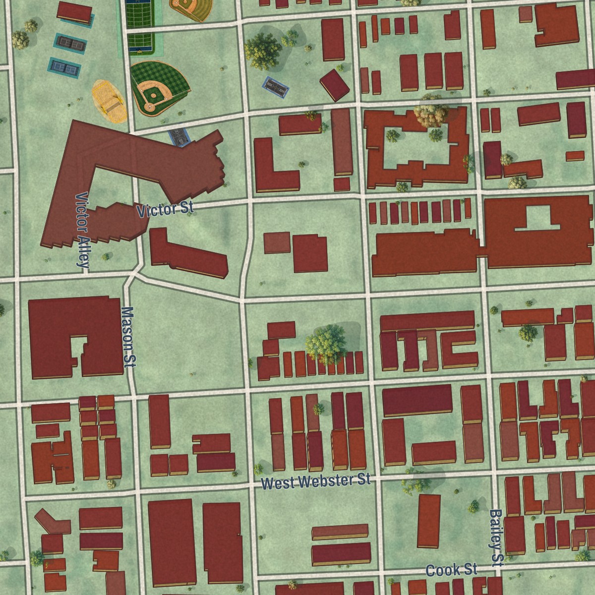 Second close-up of the map of Fourth Ward, Texas print showing more streets and buildings