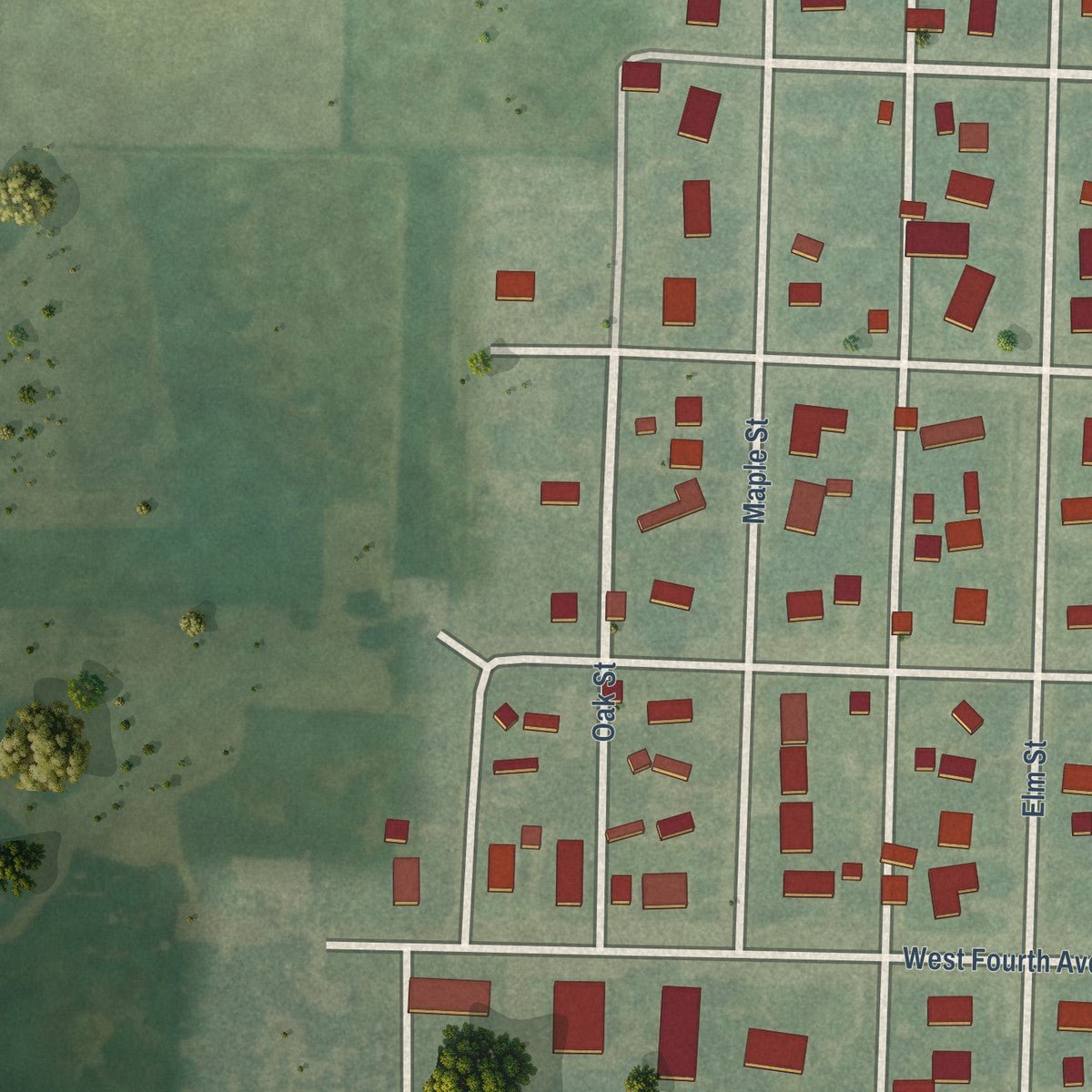 Second close-up of the map of Fowler, Kansas print showing more streets and buildings