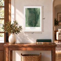 Fox Chase, Kentucky map, 12 x 18 inch print in a white frame in an entryway