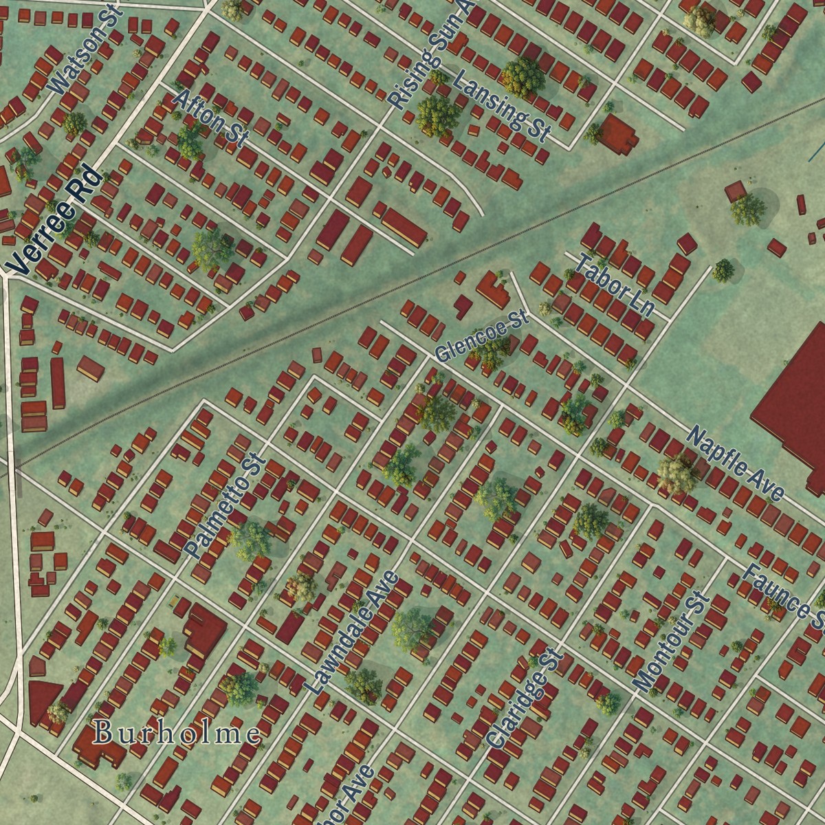 Second close-up of the map of Fox Chase, Philadelphia, Pennsylvania print showing more streets and buildings