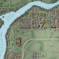 Second close-up of the map of Fox Crossing, Wisconsin print showing more streets and buildings