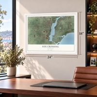 Fox Crossing, Wisconsin map, 18 x 24 inch print in a white frame in a home office