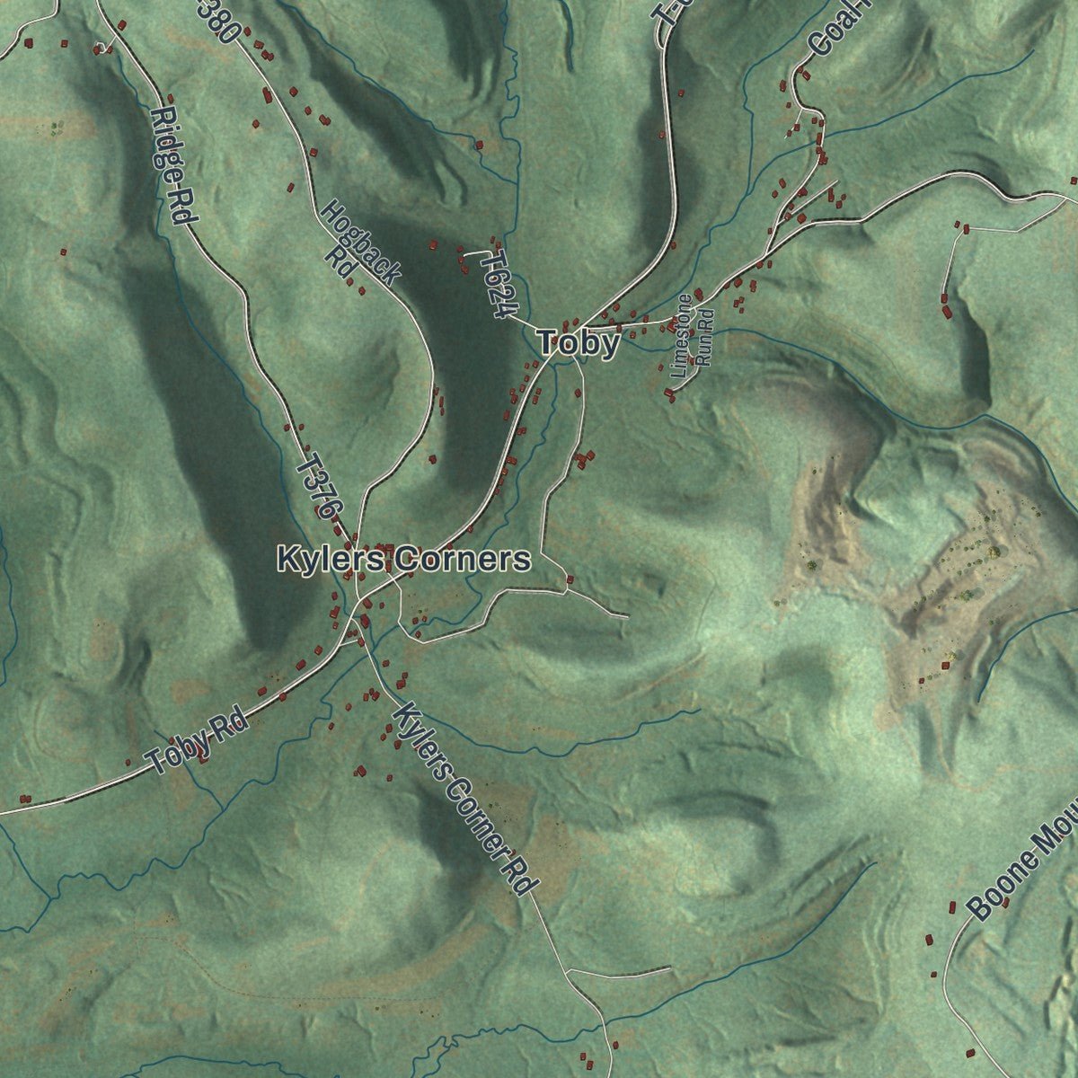 Second close-up of the map of Fox, Elk County, Pennsylvania print showing more streets and buildings