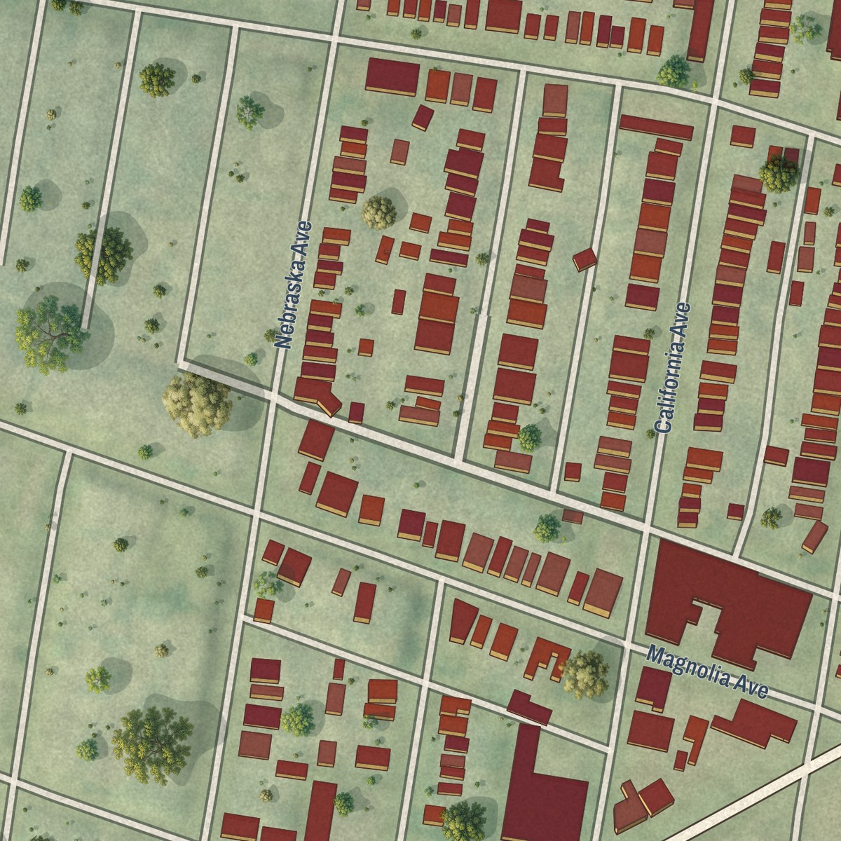 Second close-up of the map of Fox Park, Missouri print showing more streets and buildings