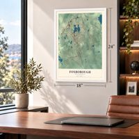 Foxborough, Massachusetts map, 18 x 24 inch print in a white frame in a home office