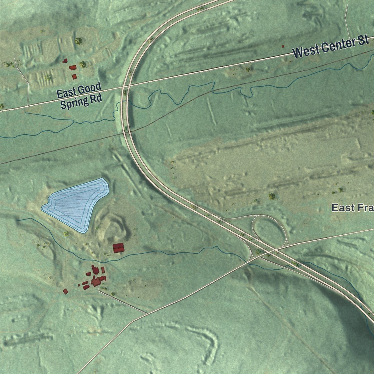 Second close-up of the map of Frailey, Pennsylvania print showing more streets and buildings
