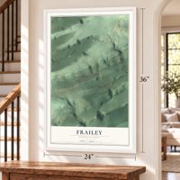 Frailey, Pennsylvania map, 24 x 36 inch print in a white frame by a staircase