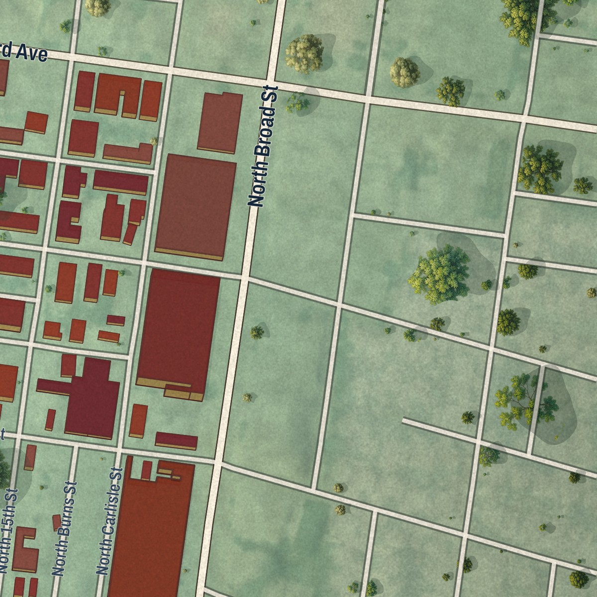 Second close-up of the map of Francisville, Pennsylvania print showing more streets and buildings