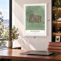 Francisville, Pennsylvania map, 18 x 24 inch print in a white frame in a home office