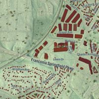 Second close-up of the map of Franconia, Virginia print showing more streets and buildings