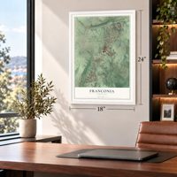 Franconia, Virginia map, 18 x 24 inch print in a white frame in a home office