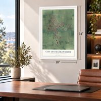 Frankenmuth, Michigan map, 18 x 24 inch print in a white frame in a home office