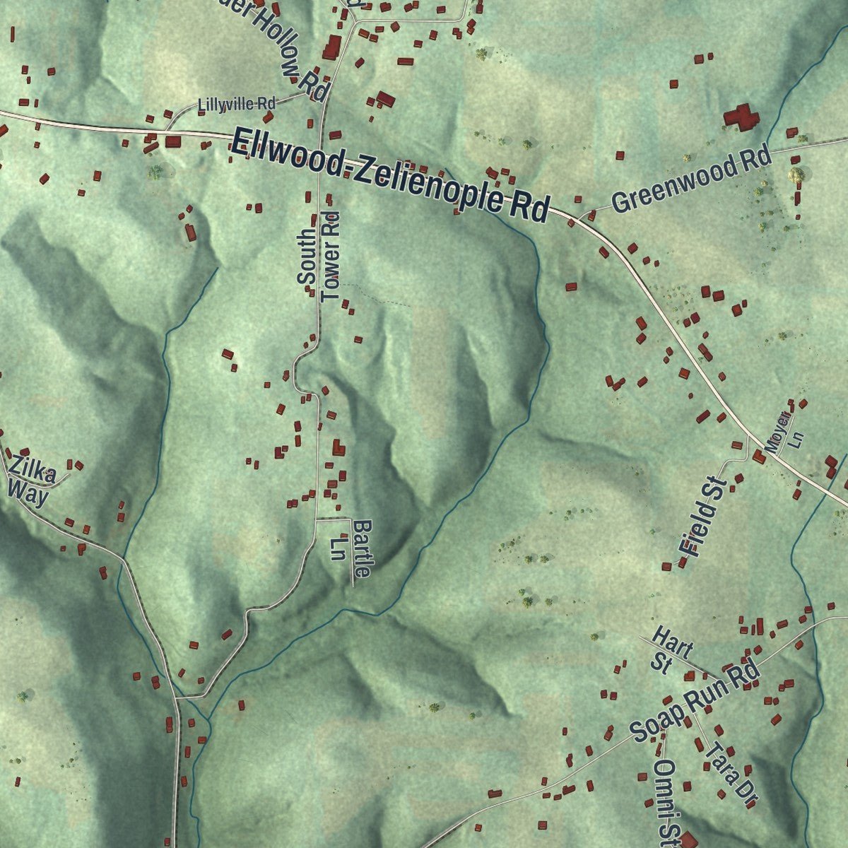 Second close-up of the map of Franklin, Beaver County, Pennsylvania print showing more streets and buildings