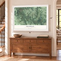Franklin, Beaver County, Pennsylvania map, 24 x 36 inch print in a white frame above a dresser by a staircase