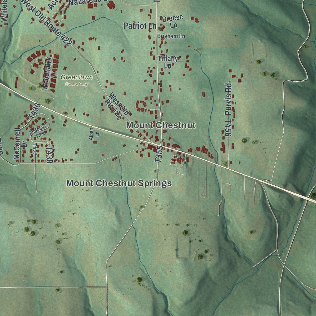 Second close-up of the map of Franklin, Butler County, Pennsylvania print showing more streets and buildings