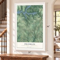 Franklin, Butler County, Pennsylvania map, 24 x 36 inch print in a white frame by a staircase
