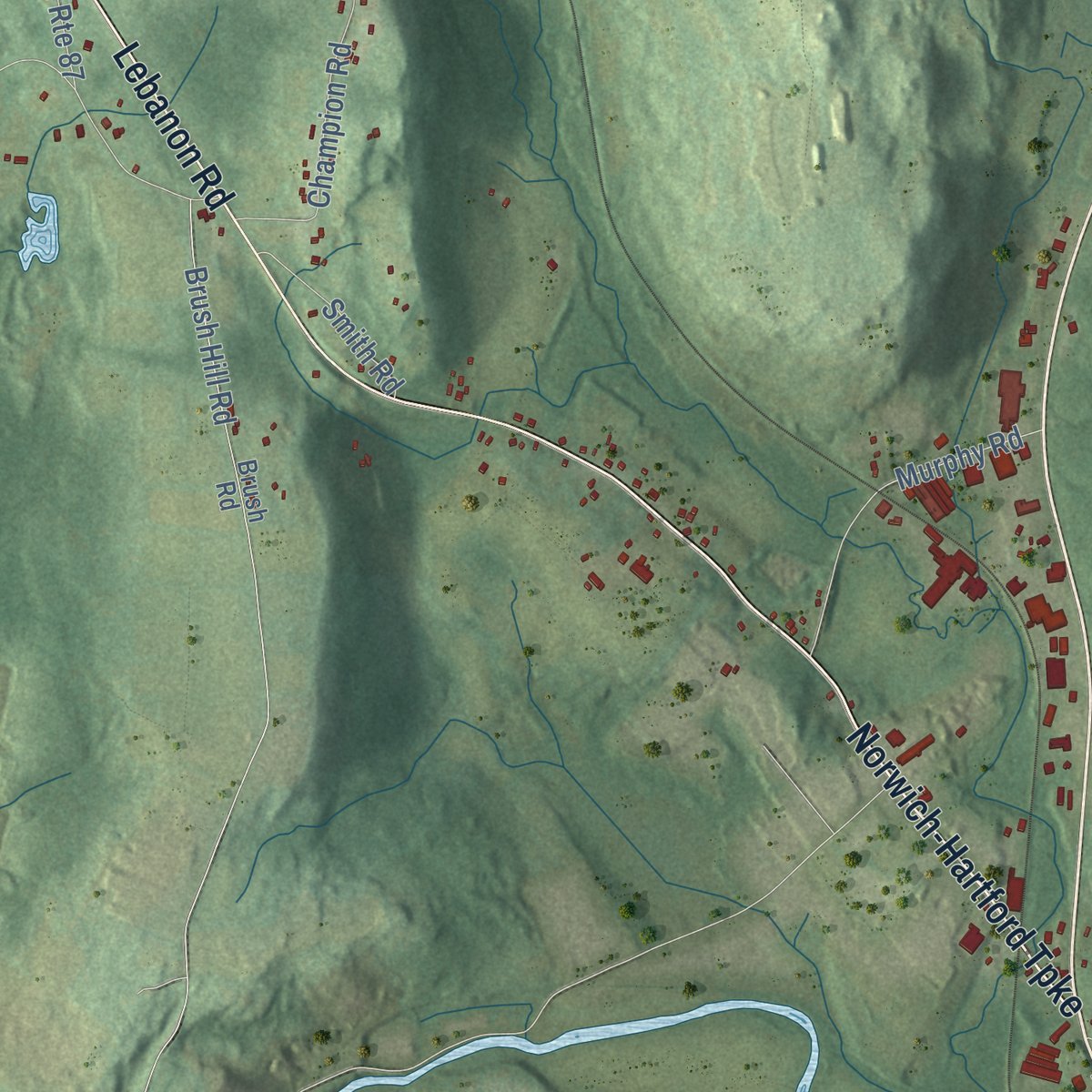 Second close-up of the map of Franklin, Connecticut print showing more streets and buildings