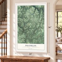 Franklin, Fayette County, Pennsylvania map, 24 x 36 inch print in a white frame by a staircase