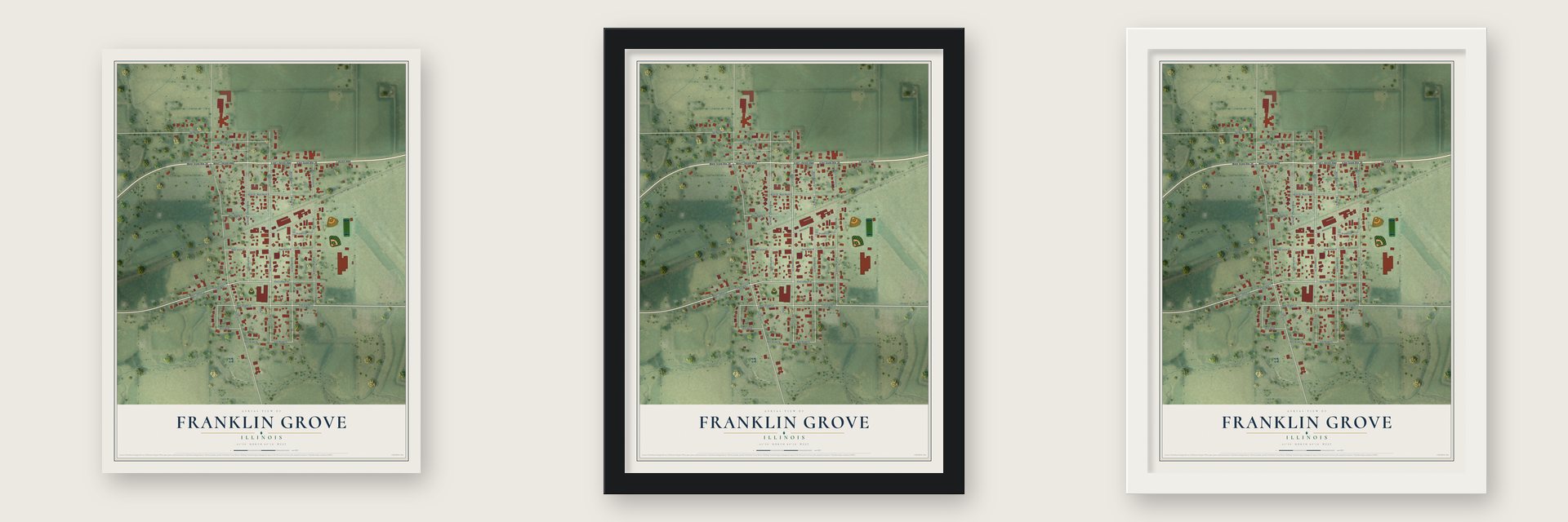 Franklin Grove, Illinois map unframed, in a black wood frame and in a white wood frame