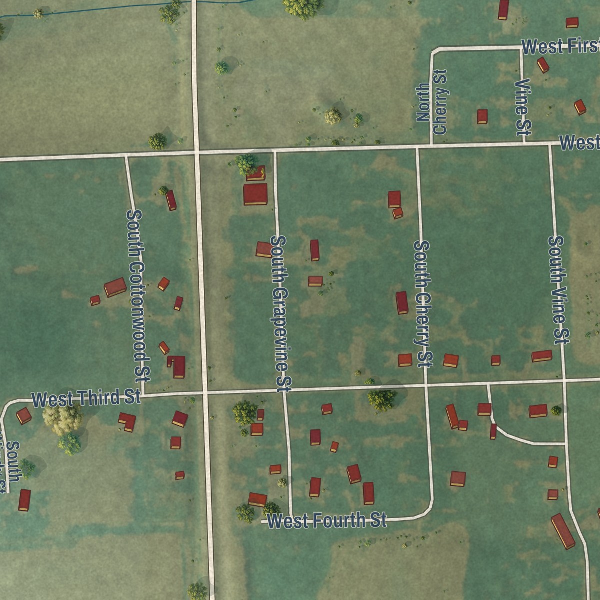 Second close-up of the map of Franklin, Kansas print showing more streets and buildings