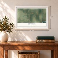 Franklin, Kansas map, 12 x 18 inch print in a white frame in an entryway