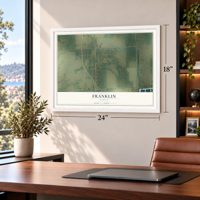 Franklin, Kansas map, 18 x 24 inch print in a white frame in a home office