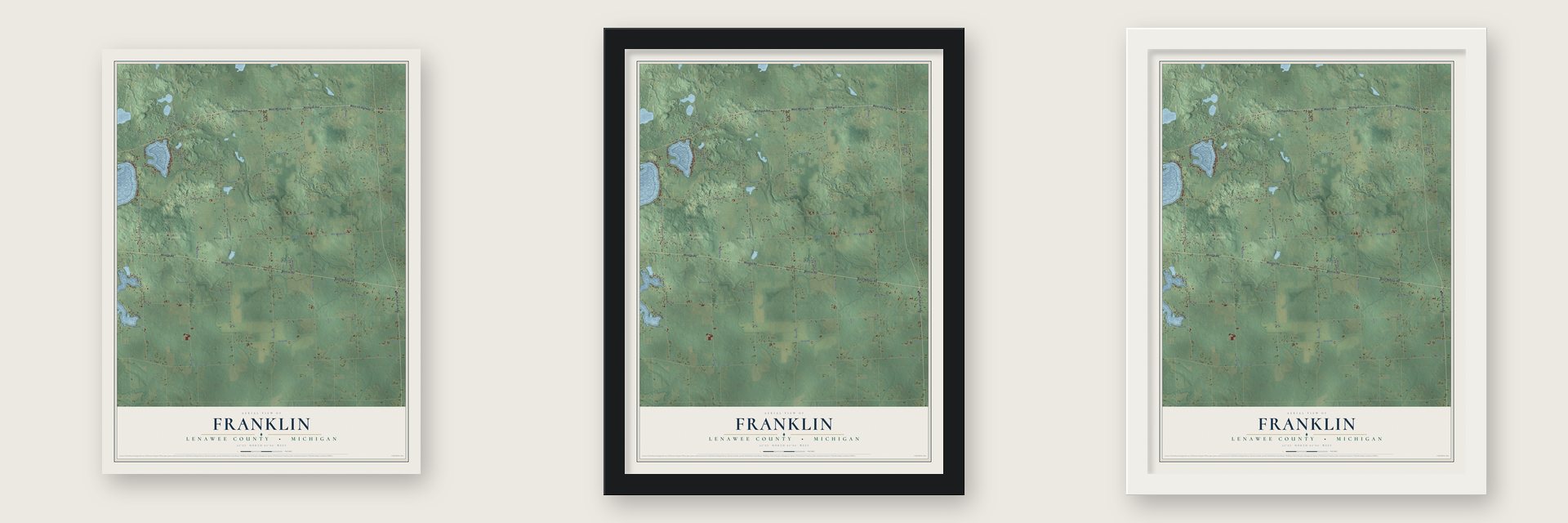 Franklin, Lenawee County, Michigan map unframed, in a black wood frame and in a white wood frame