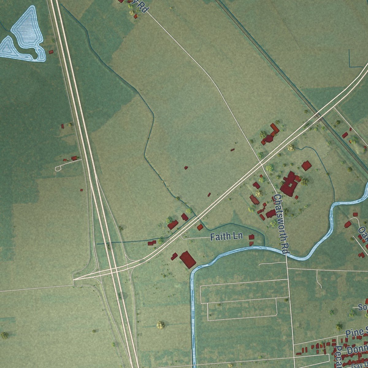 Second close-up of the map of Franklin, Louisiana print showing more streets and buildings