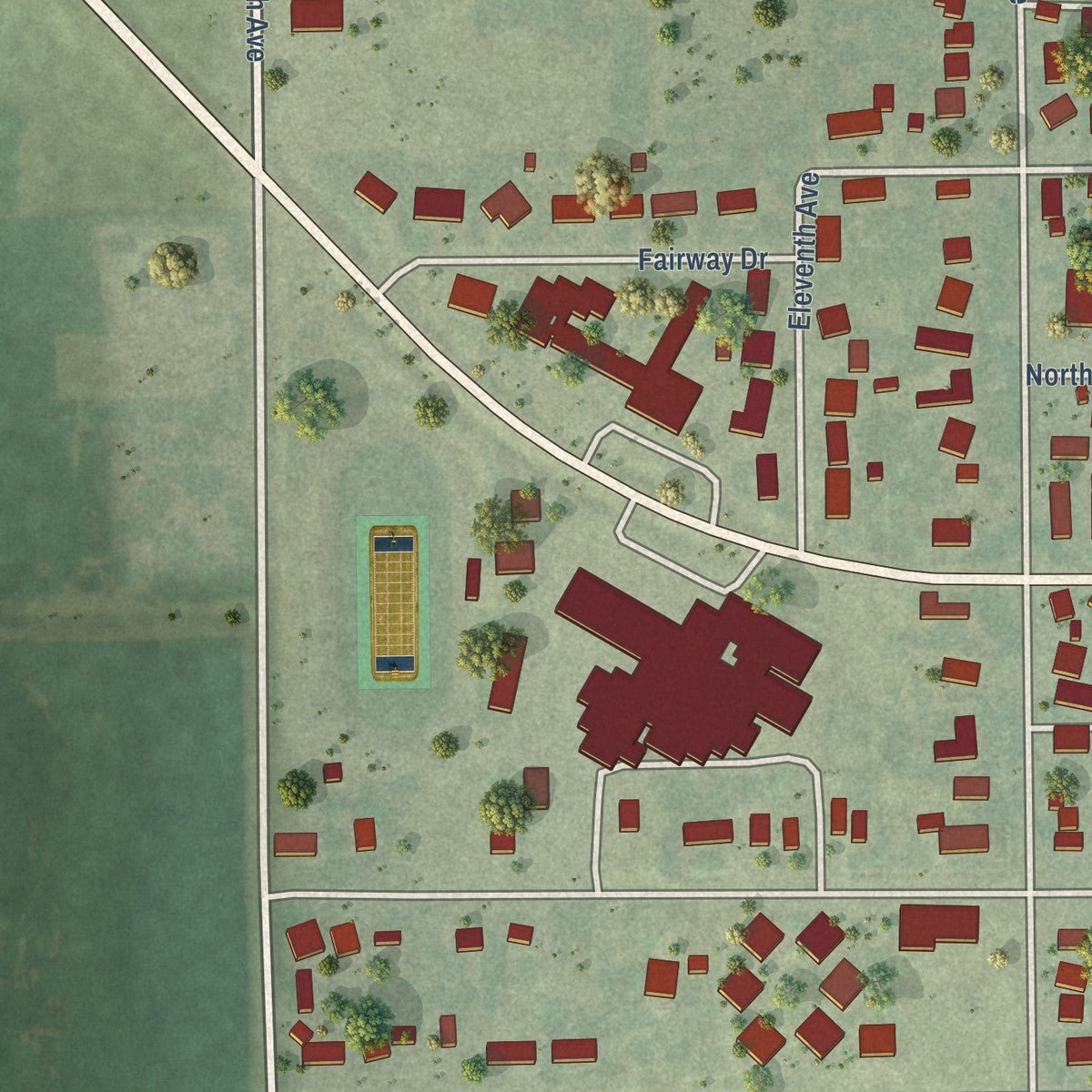 Second close-up of the map of Franklin, Nebraska print showing more streets and buildings